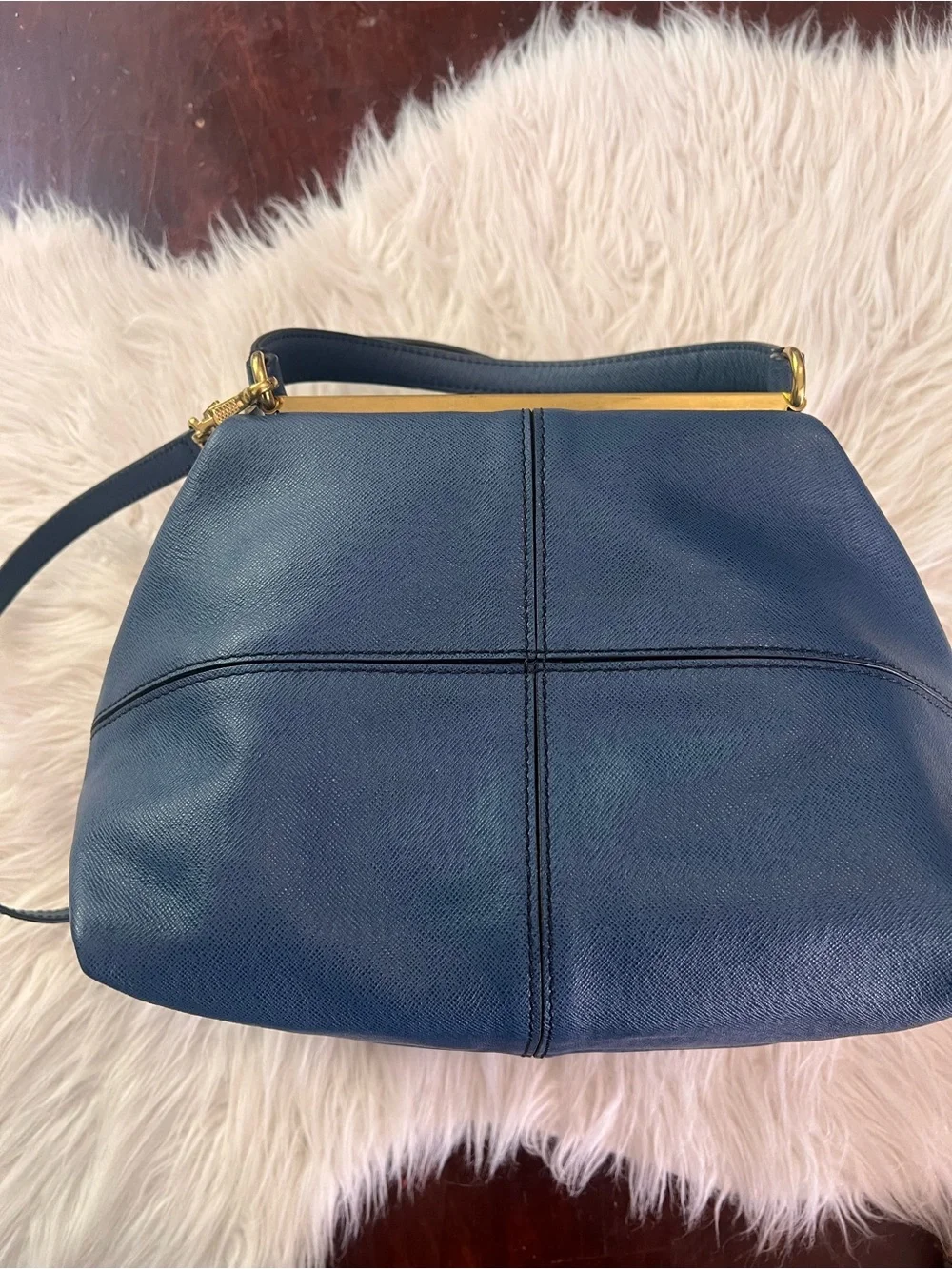 NWT J.Crew Hughes Origami Saffiano Leather Convertible Bag Blue